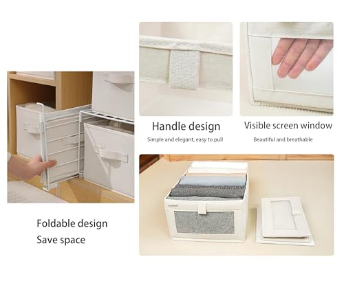 SULUNZEGER Drawer Organiser, 2 Pack Stackable Clothes Storage Box with 1 Pack Foldable Metal Closet Organizer Rack, Wardrobe Bag for Cupboard Cabinet Home Storage, (Beige) (1 set)