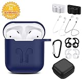 TAOSANHU AirPods Case 9 in 1 Airpods Accessories Kits Protective Silicone Cover and Skin Compatible Apple Airpods 2&1 Charging Case with Airpods Ear Hook/Tips/Airpods Strap/Clips/Watch Band Holder