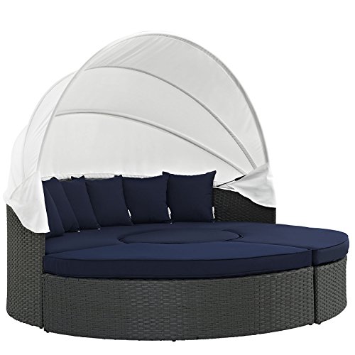 Modway Sojourn Outdoor Patio Sunbrella Sectional Daybed with Canopy in Canvas N…