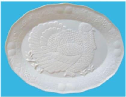 WHITE-Oversized Embossed Turkey Serving Platter - 17"inch Fine Melamine
