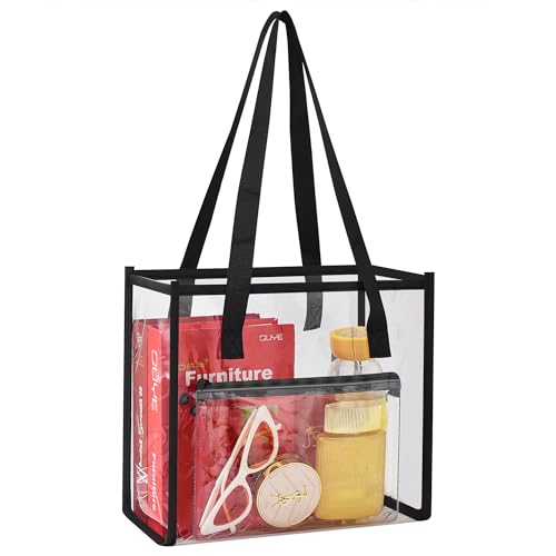 Photo 1 of MAY TREE Clear Tote Bag, Stadium Approved + Clear Purse, Great for Sports Games, Work, Security Travel, Stadium Venues or Concert (Black)