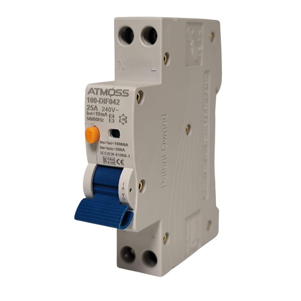 RASMACOR Circuit Breaker 2-Pin 25A 10MA Residual Current Circuit Breaker 2P 25A 10MA High Sensitivity 10MA FI Switch 25A 10mA Special Protection for Wet Areas