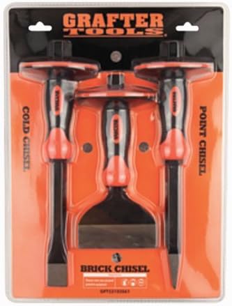 Grafter Tools SQ-121 High Quality Carbon Steel Chisel Set-Pack of 3, Black