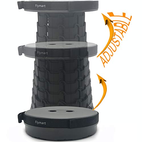 Flymart Portable Retractable Folding Stool Outdoor Camping Stool Seat Lightweight – Collapsable Plastic Stool (Holds up 300 Lbs) for Outdoor Travel Camping Hiking Fishing Garden, Gray