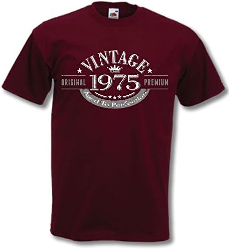 1975 Vintage Year, Aged to Perfection - 42nd Birthday Gift Present T-Shirt Mens Burgundy 2XL