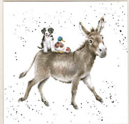 Wrendale Designs Donkey Print on White Square 20 cm Canvas The Donkey Ride