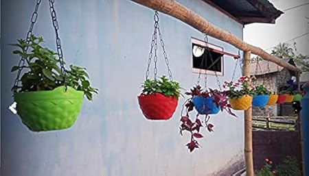 Vinshra Diamond Hanging Flower Pots with Hook Chain, Multicolor, 7 Inch, 6 Pieces