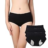 Women Menstrual Period Briefs Sanitary Leakproof Briefs & Postpartum Easy Clean Bleeding Protective Panties-3 Pack (S, Black)