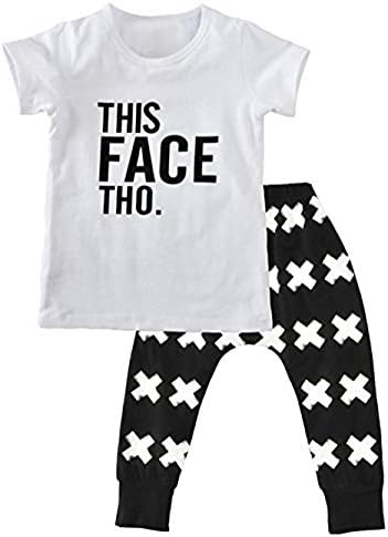 LQVOG Little Boys' Hipster Short Sleeve Clothes T-shirt Cross print Pant Set 1-5 yrs (110)