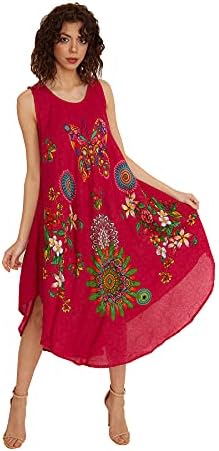 Fabienne Women's Beach wear Below Knee Sleeveless Floral Print Rayon  Trapeze Dress Summer Beach Dress Free Size (Print 8) price in UAE | Amazon  UAE | kanbkam