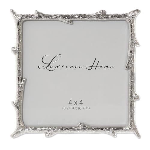 Lawrence Frames Metal Picture Frame, Natural Branch Design, Silver, 4x4