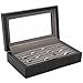 Tech Swiss Ring Storage Box Display Case Wood 6 Rows Glass Window (Black)