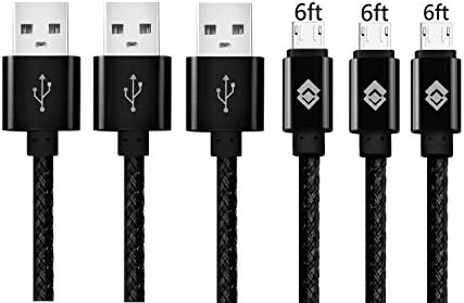Micro USB Cables,3 pack 6FT/2M Nylon Braided Tangle-free Premium Durable High Speed Data Sync Charging Cord for Android Samsung HTC Motorola LG Sony Blackberry and More (3pcs black)