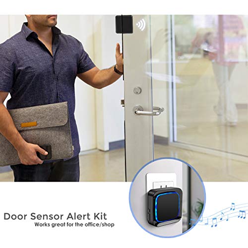 Door Sensor Chime Alarm System for Home Security, Coolqiya Wireless Entry Bell Alert 600FT Operating Range With 4 Volume Levels, 2 Door Sensors + 1 Plug-in Receiver (Black)