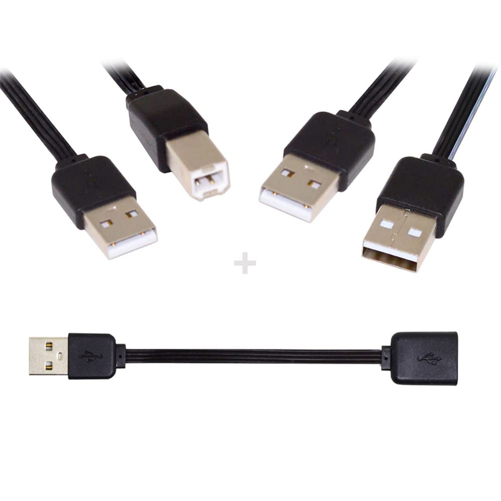 NFHK 3pcs/lot 13cm USB 2.0 Type-A to Type-B Type-A Female Extension Male Data Flat Slim Cable for Printer Disk & Phone