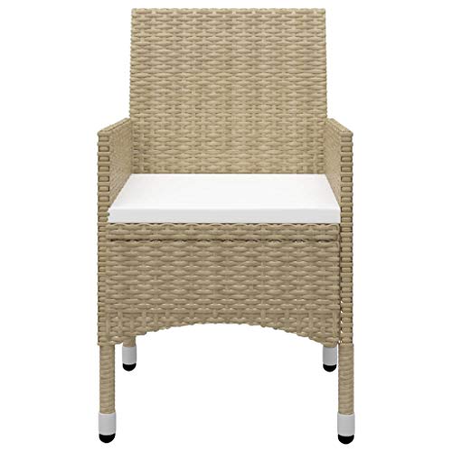 vidaXL Bistroset 3-TLG. Gartenmöbel Balkonset Balkonmöbel Gartenset Sitzgruppe Gartengarnitur Tisch Stühle Poly Rattan Hartglas Beige – Bild 5