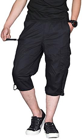Cargo Shorts Men's 3/4 Capri Shorts Below Knee Cotton Casual Long Inseam Workout Shorts with Multi Pockets (No Belt)