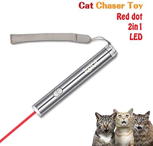 Newest Version Laser Pointer Cat Toy Interactive,2 in 1 Chaser Toy With Red Dot and Flashlight to Scratching Training Tool For Cat(Silver01)