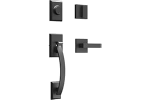 GUA OYH Front Door Lock Set - Matte Black Heavy Duty Door Handleset with Single Cylinder Deadbolt for Office or Home
