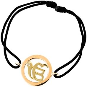 Ik Onkar 14mm Gold Bracelet in with single diamond for New Born Baby Gift on Adjustable Nylon Thread