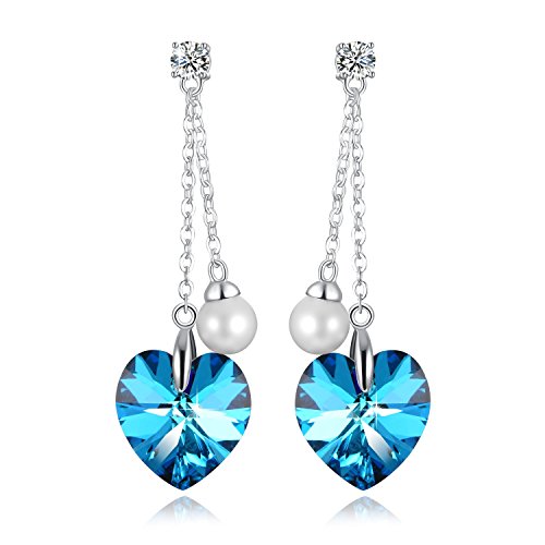 PLATO H Swarovski Elements Crystal â€œForever Love" Heart Shape Tassels Cultured Pearl Eardrop Women Fashion Jewelry