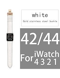 KeBitt Hombres Mujeres correa Compatible con Apple Watch Series 3 2, correas iWatch4 de cuero genuino Doble aguja Metal Mariposa Hebilla Correa Plegable Oro Conector de acero inoxidable (Blanco, 42   44mm)