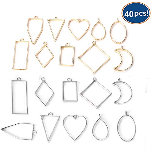 LANBIDE 40 PCS Bezels for Resin Jewelry Making-Open Frame Pendant Bezel Pendant Back Blanks Charms Hollow Assorted Geometric Resin Mold DIY Crafts - Thumbnail 7