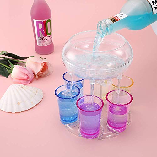 6 Shot Glass Dispenser and Holder with 6 Pcs Acrylic Cups, Bar Shot Dispenser for Filling Liquids, Drinking Games Wine Dispenser for Weekend Party Cocktail Parties (Clear)