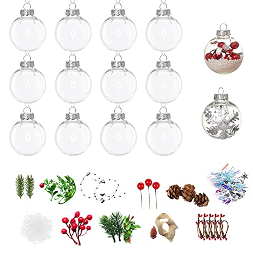 Wenosda Clear Plastic Acrylic Fillable Ball Ornament Set Holiday