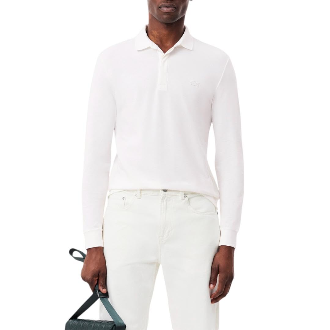 Lacoste Men’s Long Sleeve Regular Fit Paris Stretch Piqué Polo Shirt, White, XX-Large