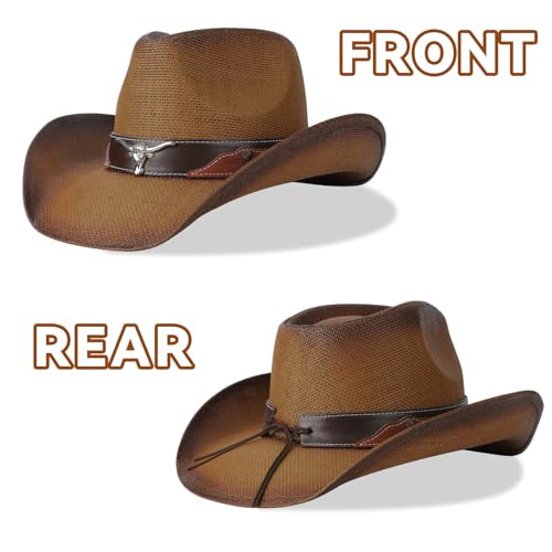 WQWOVRVO Cowboy Hat,Cowgirl Hat,Western Cowboy Hats for Women/Mens/Straw Wide with Shapeable Brim Cowboy Hat for Womens