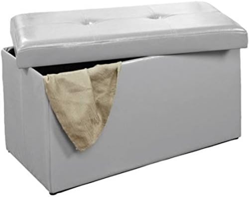 Grey Rectangle Water Resistant Faux leather Folding Storage Furniture Ottoman