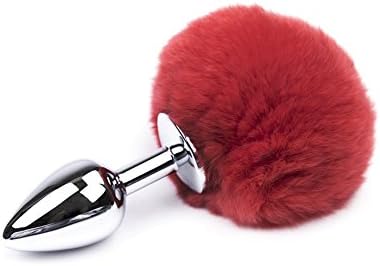 Royskie Stainless Steel A-n-a-l Bu-tt Pl-UG Faux Rabbit Tail Anal Trainer Butt Plug(Red)