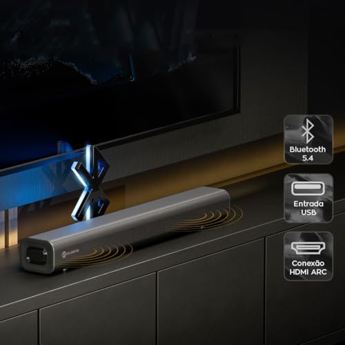Soundbar Barra de Som Goldentec 2.0 Canais Bluetooth 120W RMS com HDMI ARC Preto | 5M, 3D, HDMI ARC, Preto