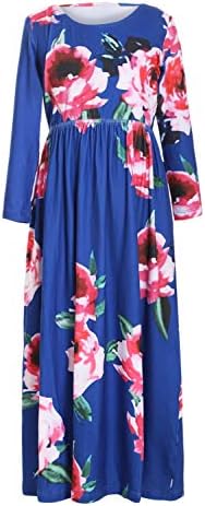 Anloli Girls Long Sleeve Striped Printed Casual Long Maxi Dress with Pocket(4-13 Years)