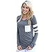 Franterd, Women Clothes - Casual Tops - Long Sleeve Splice Pullover Shirt Blouse (M, Gray)