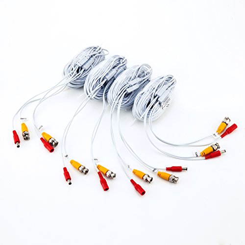 New Hosecurity Pre-Made All-in-One Siamese coaxial BNC Video and Power CCTV Security Camera Cable for HD AHD DVR camera connection (60ft, white)