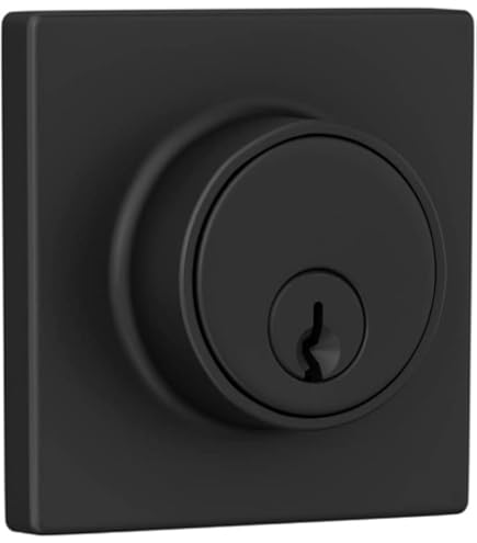 Kwikset 817 Deadbolt Lock, Matte Black Round Exterior Keyed Front Entry