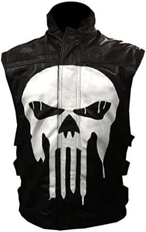 ABz Leathers Punisher Skull Black Skeleton Halloween Leather Vest (S, Black)
