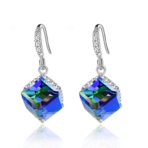 EVEVIC Austrian Crystal Cube Drop Earrings for Women,14K Gold Plated at Amazon