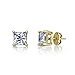 14K Gold Posts & Sterling Silver Princess Cut CZ Stud Earrings w/Pure Brilliance Zirconia, 1.50-4.00ctw