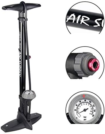 CYQAQ Bike Floor Pump with Pressure Gauge Schader and Presta Valve Types 160 PSI for Road Mountain Bikes Ball Inflatable and Toy,Black
