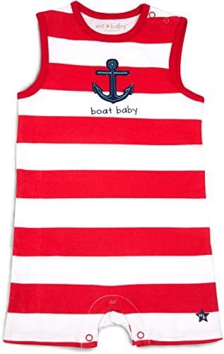 We Baby 12-24 Month Red Striped Anchor Boat Baby Boy Romper