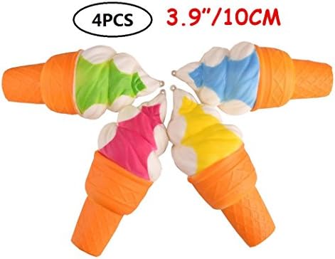 Kayoon 4PCS Random Color 3.9" Kawaii Slow Rising Torch Ice Cream Squishy Cellphone Bag Charms Squeeze Toys Gifts
