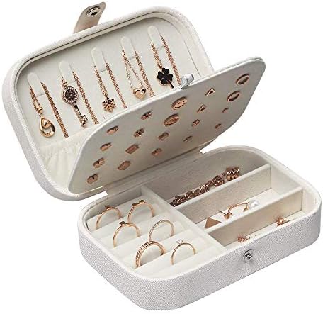 Draconis Jewellery Box for Girls Women Premium Jewellery Case PU Leather Various Compartments Jewellery Organiser for Rings Earrings Necklace Bracelets Birthday Gifts (White)