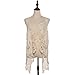 jastie Open Stitch Cardigan Boho Hippie Crochet Vest (A-Cream)