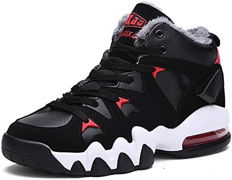 Willsky Men's Basketball Shoes, Basketball Trainers Lightweight Shock Absorption Sports Boots Unisex High Help Air Cushion Running Shoes,redplusvelvet,46