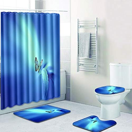 Shower Curtain, Zariavo Butterfly Printed Toilet Pad Cover Bath Mat Shower Curtain 72x72inch, Set of 4pcs