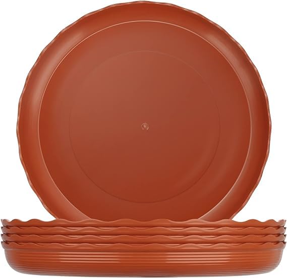 5 Packs Plastic Plant Saucer Drip Trays, Durable 30cm Plant Saucer Tray, Plant Plate Water Catcher for Planter Base, Plant Pot Saucers for Indoors, Outdoors, Garden, Potted Plants (Brick Red)