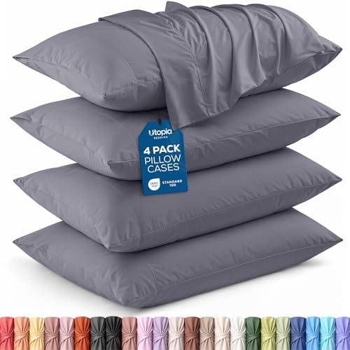 Utopia Bedding King Pillow Cases - Pack of 4 - Envelope Closure - Soft Brushed Microfiber Fabric - Shrinkage and Fade Resistant Pillow Covers King Size 20 X 40 Inches (Grey)